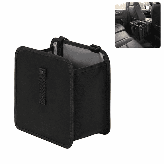 Foldable Car Trash Can 2.6 Gal, Waterproof Leakproof Hanging Storage Bag with Leather Oxford Fabric, Multipurpose Car Organizer for SUV Sedan Home, Black.
