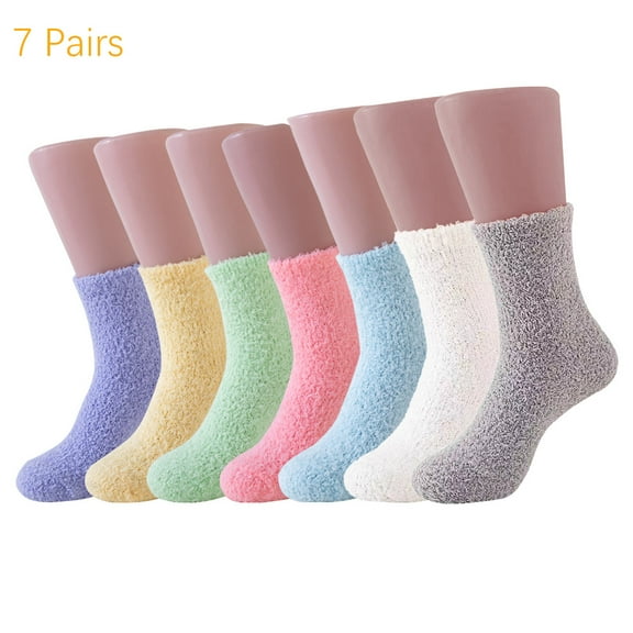 IBEEDOW 7 Pairs Fuzzy Socks for Women Winter Warm Slipper Socks, Fluffy Cozy Sleeping Socks, Soft Socks for Women