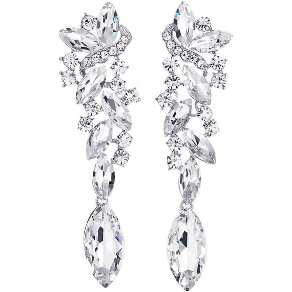 Art Deco Wedding Bridal Party Rhinestone Marquise Cluster Chandelier Long Dangle Statement Earrings[m655]