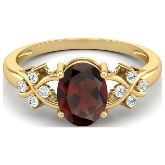 Mooneye 925 Sterling Silver Gold Vermeil 8X6 mm Oval Shape Garnet Women Valentines Day Gift Ring
