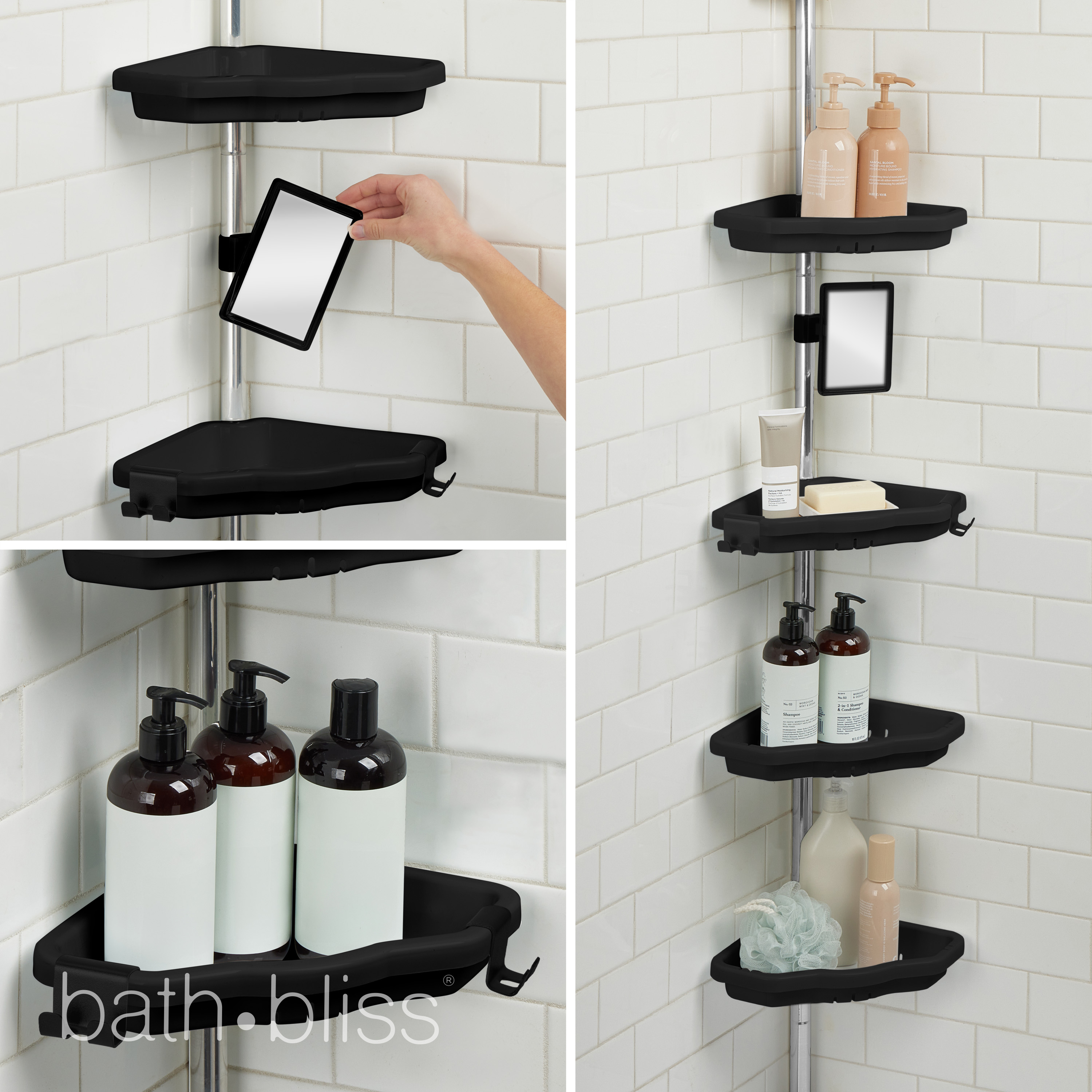 Bath Bliss Aluminum 4 Tier Corner Shower Organizer in Black