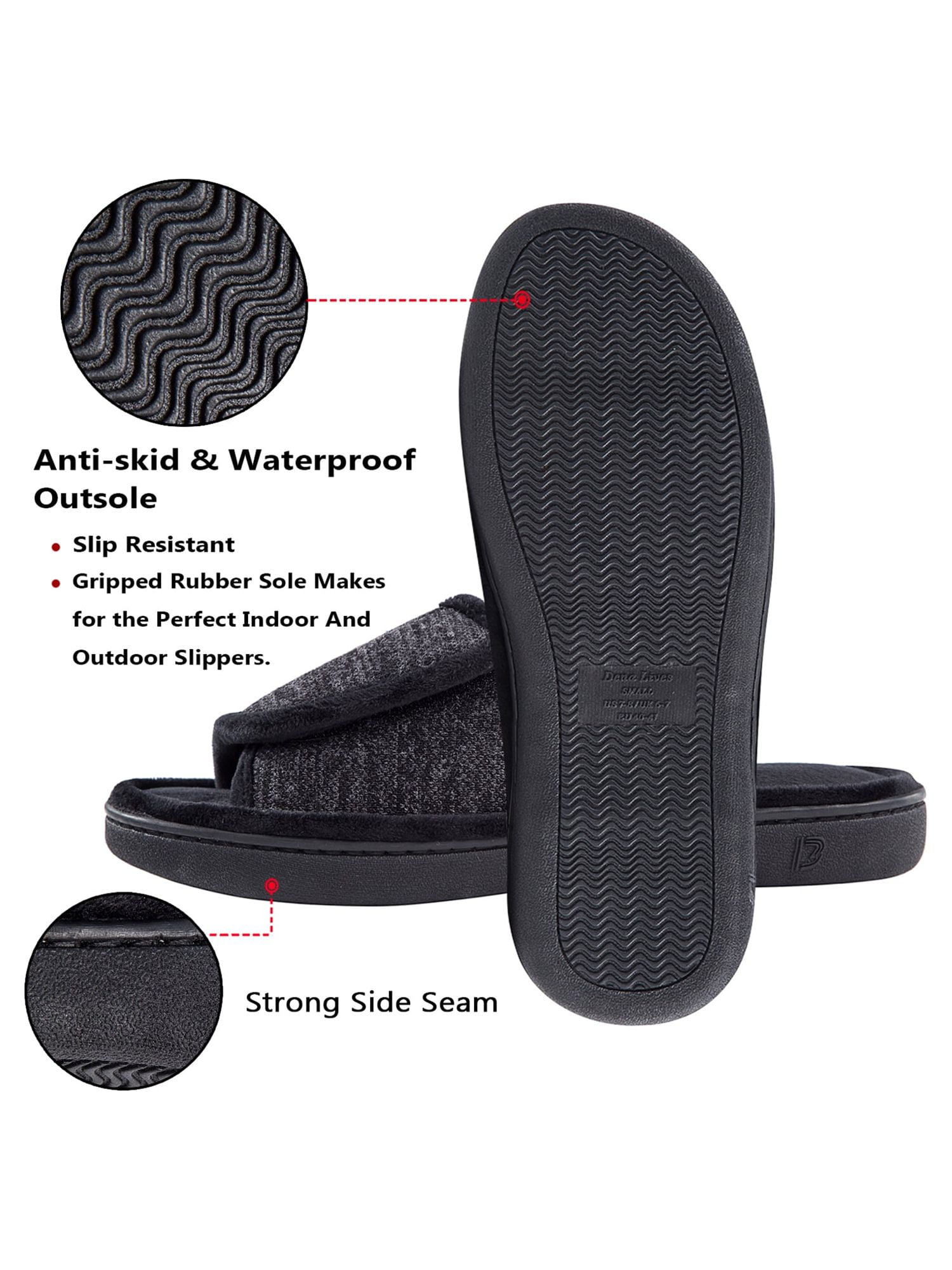 DL Adjustable Mens Slippers Memory Foam Open Toe House Slippers