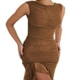thumbnail image 4 of Women Y2K Tank Dress Sleeveless Backless Split Dress Irregular Mesh Ruffle Trim Midi Club Dress, 4 of 9