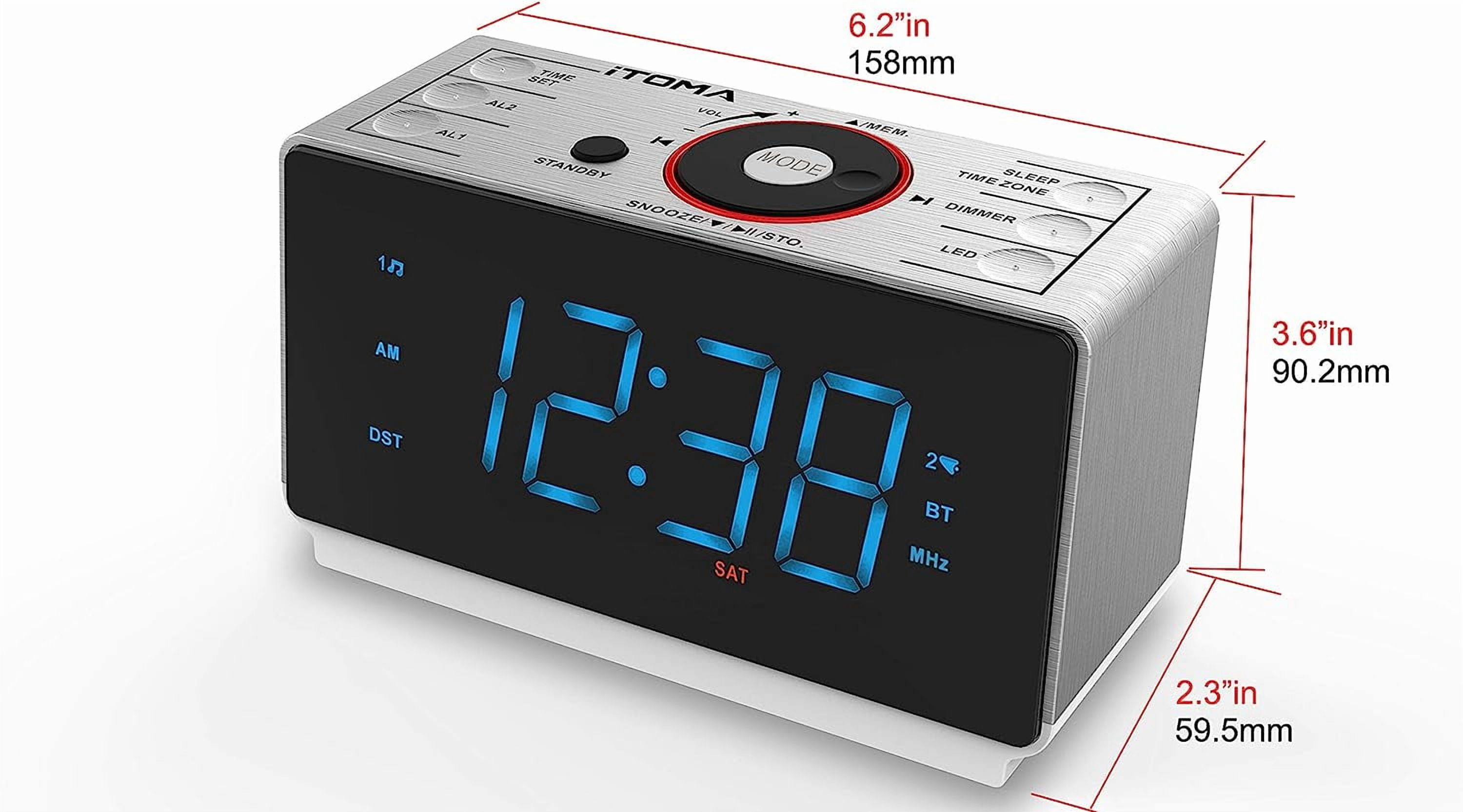 Digital Alarm Clock Radio with Bluetooth Speaker, FM Radio, Dual Alarm with Snooze, Large LED Display, Dimmer Control, Headphone,USB Charging Output and Night Light 708