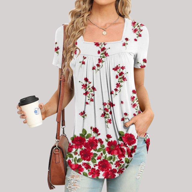 Fiudx Camisetas para Mujer Blusa Holgada de Manga Corta con Cuello En V Informal Estampada a La Moda para Mujer