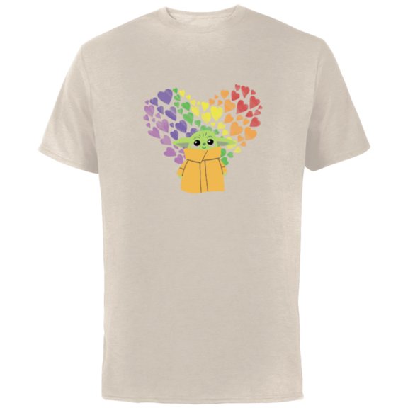 Star Wars The Mandalorian The Child Rainbow Hearts - Short Sleeve Cotton T-Shirt for Adults - Customized-Natural