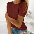 thumbnail image 2 of Top de manga corta de encaje y croché para mujer - Blusa informal de cuello redondo, poliéster, diseño con hombros al aire, corte holgado, ropa de primavera/verano, tallas S-XXL, contorno de pecho, 2 of 5