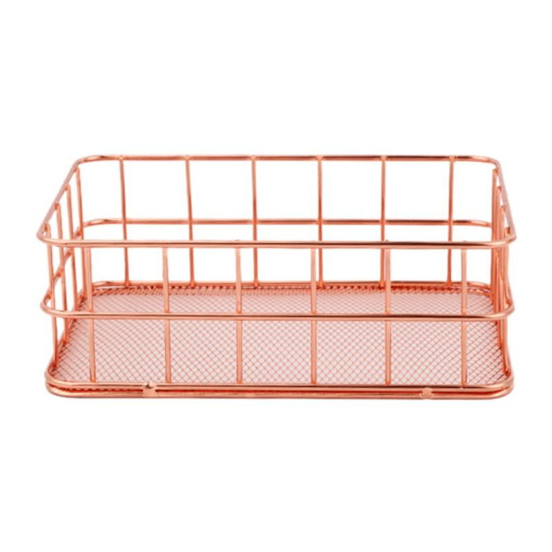 Wrought Iron Storage Basket Rose Gold Storage Box Desktop Debris Basket