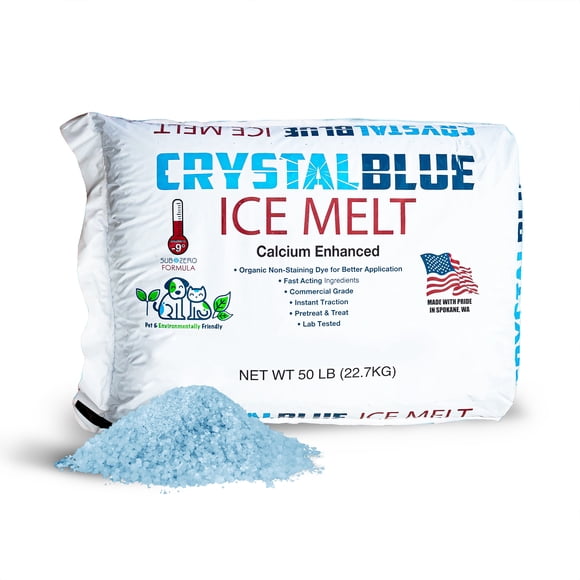 Snow Joe Crystal Blue, Calcium Enhanced Ice Melt Granules Deicer for Driveway, 50 lb Bag