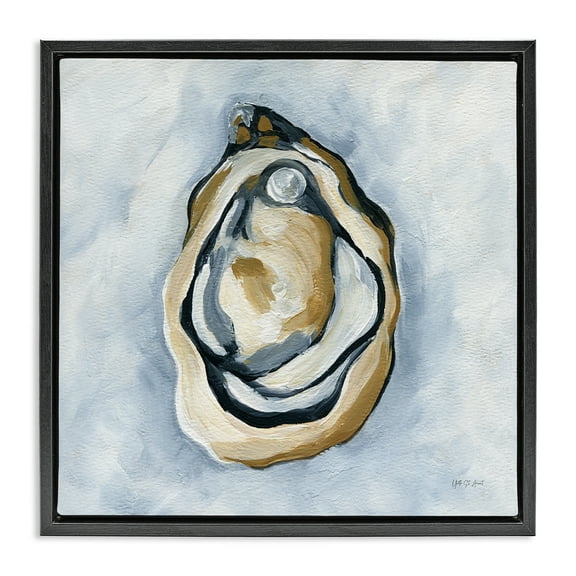 Stupell Industries Oyster with Pearl Coastal Painting Black Floater Framed Canvas Art Print Wall Art, 18 x 18