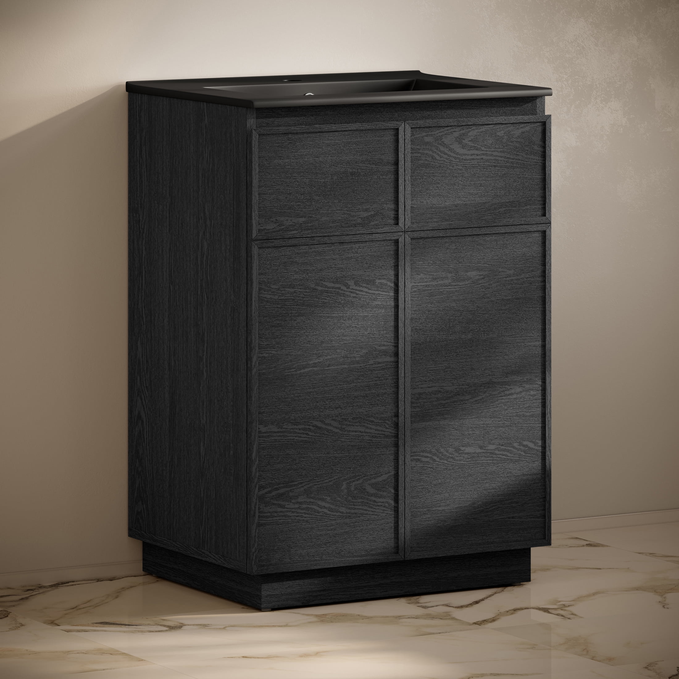 St. Tropez 24" Freestanding Bathroom Vanity in Black Oak with Black Sink Top