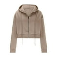 thumbnail image 5 of tarylea Hoodies for Women Drawstring Full Zipper Sweatshirt Long Sleeve Solid Color Crop Tops Casual Fitting Workout Running Tops, 5 of 6