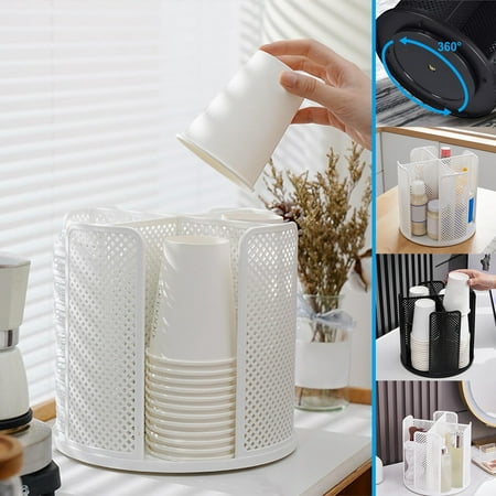 

Gpoty 9.25 x 9.25 x 8.7in Cup Dispenser 360° Rotatable 4 Compartment Cups and Lids Holder Detachable Desktop Coffee Cup Dispenser White