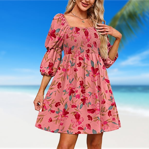 Vestidos Casuales Vestido de mujer de una línea sin espalda con cuello cuadrado vestido de verano para cóctel (rosa XXL) Cgtredaw Para estrenar