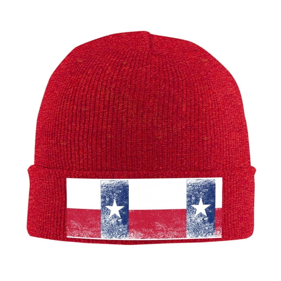 Retro Texas Flag Winter Beanie Hats for Men Women Warm Cozy Knitted Cuffed Skull Cap Red