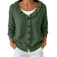 thumbnail image 3 of SAWOBUUN Womens Ruffle V Neck Knit Cardigan Button Down Long Sleeve Casual Lightweight Sweater Jacket, 3 of 7
