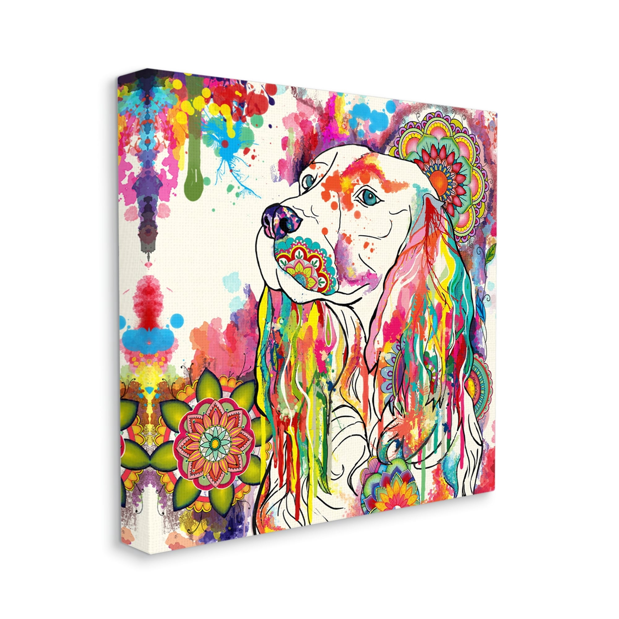 Stupell Industries Expressive Spaniel Dog Portrait Vibrant Medallion Boho Pattern, 36 x 36,Design by Sangita Bachelet
