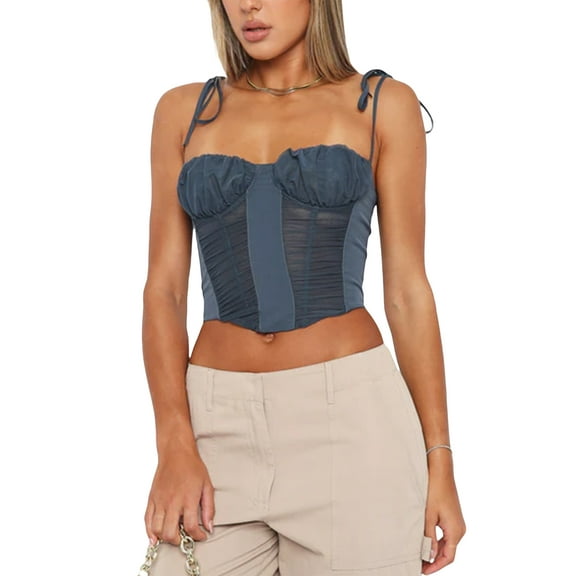 Canis Ladies Camisole, Sleek Sleeveless Pleated Transparent Slim Fit Tops for Summer