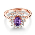 thumbnail image 2 of Gem Stone King 1.35 Ct Oval Purple Amethyst 18K Rose Gold Plated Silver Flower Ring, 2 of 4