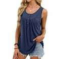 thumbnail image 2 of Women Summer Henley Tank Tops Casual Pleated Crewneck Button Sleeveless Tshirts Trendy Loose Fit Comfy Solid Color Camisole, 2 of 6