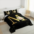 thumbnail image 3 of Homewish Initial M Letter Bedding Comforter Set, Butterfly Rose Floral Twin Comforter Sets, Black Gold Sequin Print Reversible Bedding Set, Lightweight Room Decor, 2-Piece, 3 of 8