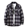 thumbnail image 2 of HOMBOM Flannel Shirt for Men Long Sleeve Buttons Plaid Turndown Collar Jacket for Men Blue Size L(US:8), 2 of 5