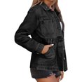 thumbnail image 6 of Women's turn Down Collar Solid Color Casual Denim Jacket with Open Front Daily Wear, 6 of 6