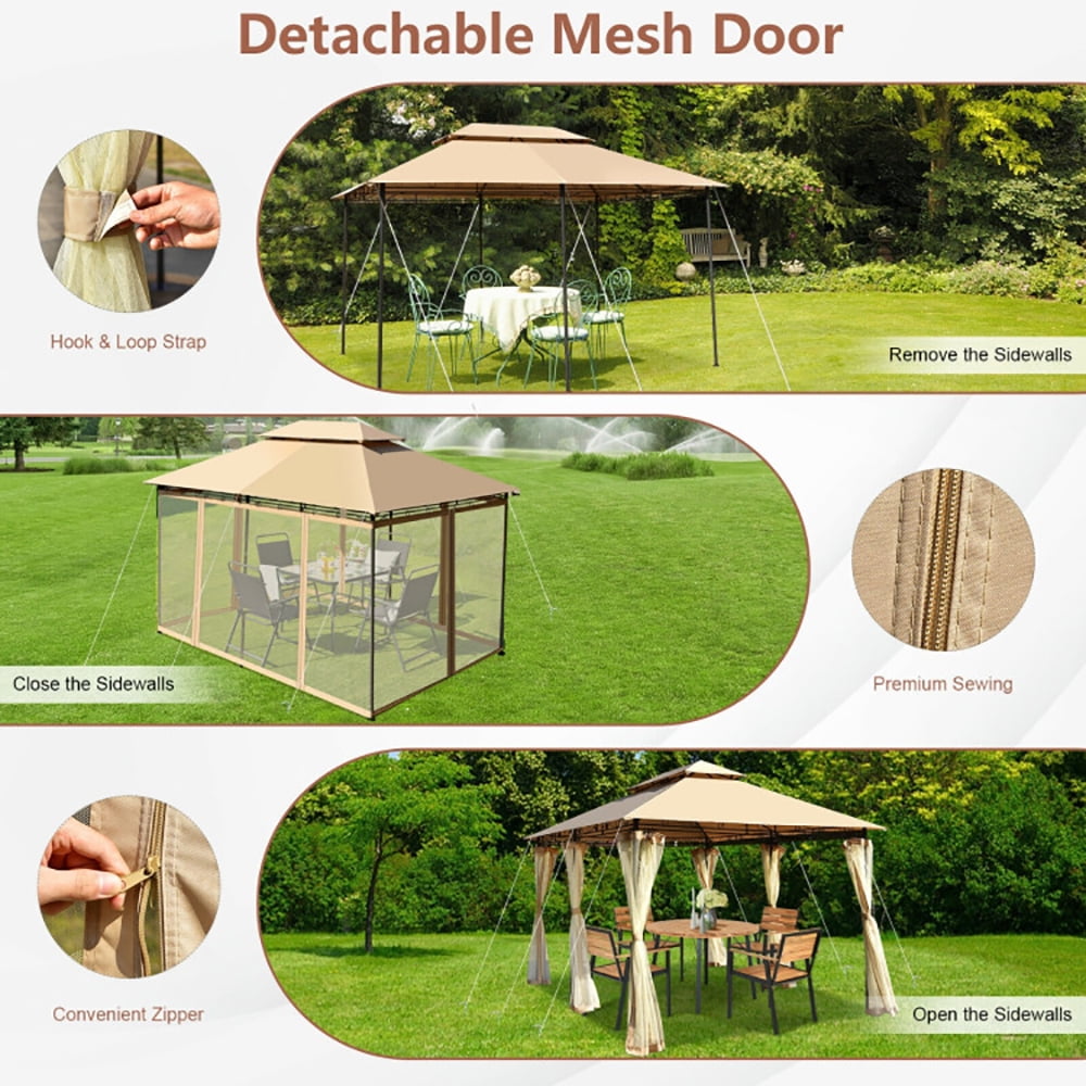 Aimee Lii 10 x 13 Feet Tent Canopy Shelter with Removable Netting Sidewall, Backyard Canopy Gazebo for Party Wedding BBQ Events, Tan Aimee Lii 10 x 13 Feet Tent Canopy Shelter with Removable Netting Sidewall, Backyard Canopy Gazebo for Party Wedding BBQ Events, Tan
