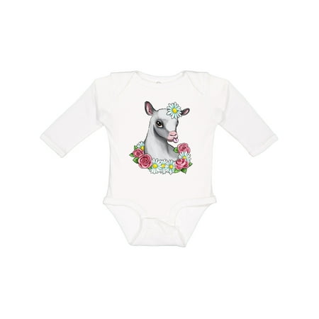 

Inktastic Cute Goat with Roses and Daisies Gift Baby Boy or Baby Girl Long Sleeve Bodysuit