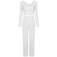 thumbnail image 4 of Jinhomg Women's 2 Piece Casual Lounge Sets Fall Comfy Long Sleeve Crewneck Crop Tops and Straight Leg Pants Lightweight Matching Loungewear Spring Saving White S, 4 of 8