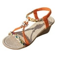 thumbnail image 2 of IUJSOY Wedge Sandals for Women Low Heel T-Strap Braided Beaded Elastic Ankle Strap Sandals, 2 of 9
