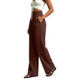 thumbnail image 6 of DeHolifer Women's Pants High Waist Casual Solid Color Straight Leg Work Business Dressy Pants Wine XL, 6 of 6