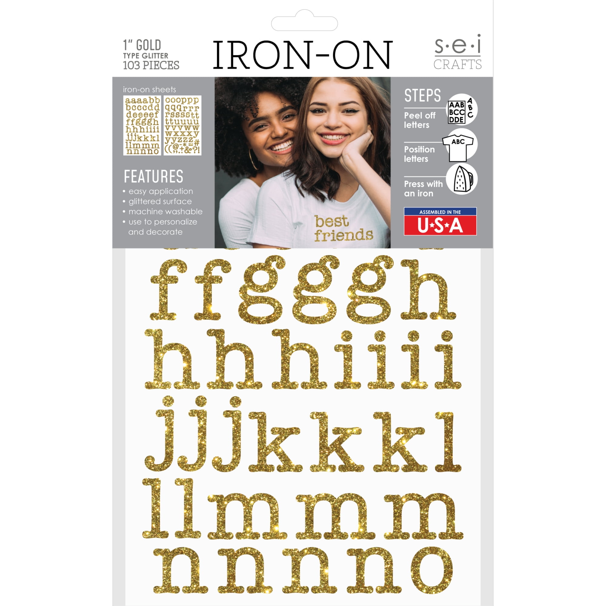 Glitter Iron on Letters 1.25 Iron-on Gold 