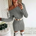 thumbnail image 2 of Ediodpoh Sweater Dress for Women Mid Length off The Shoulder Waist for Autumn Winter Fashion Grey XXXL, 2 of 6