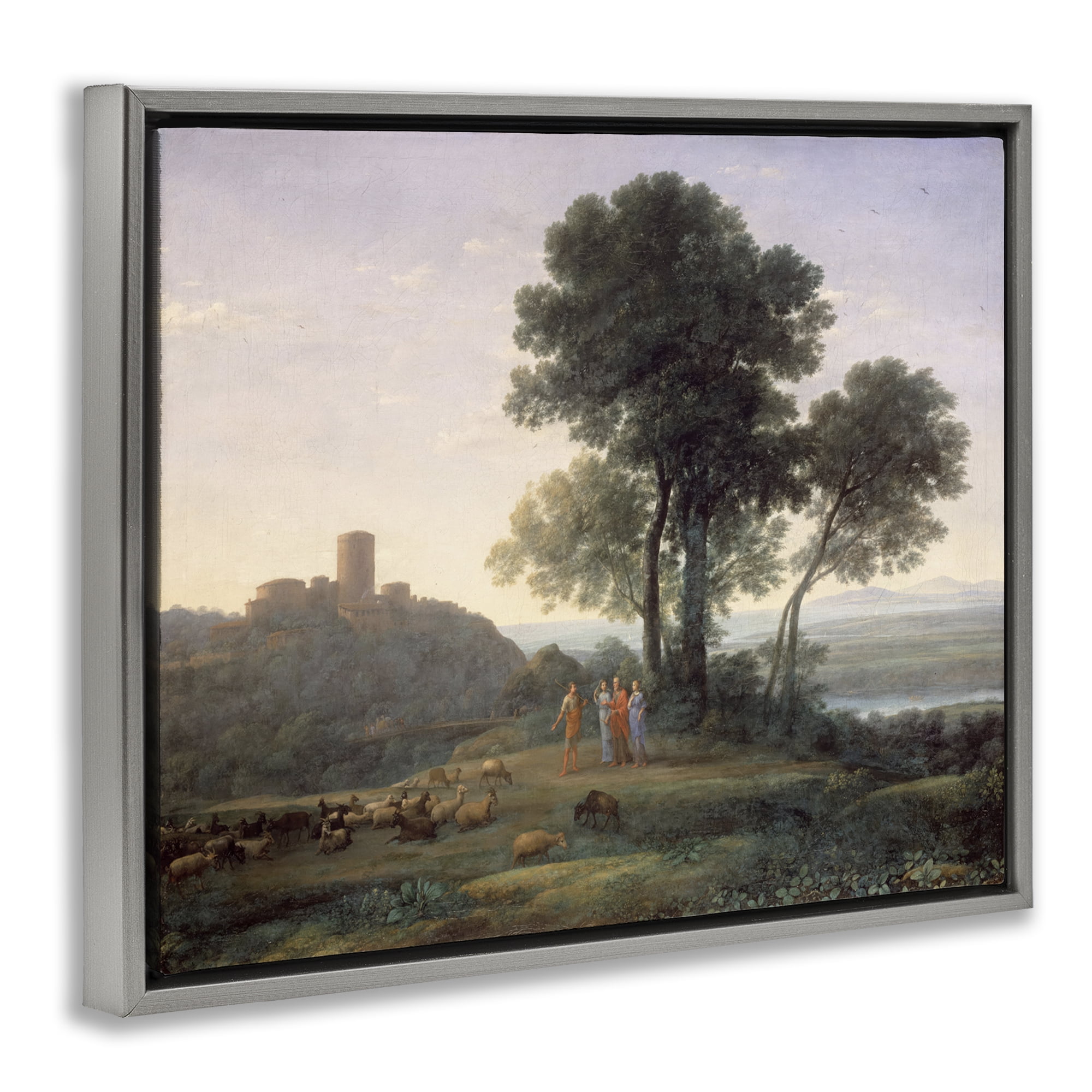Stupell Industries Classic Claude Rural Landscape Landscape & Nature Painting Gray Floater Framed Canvas Art Print Wall Art, 21 x 17