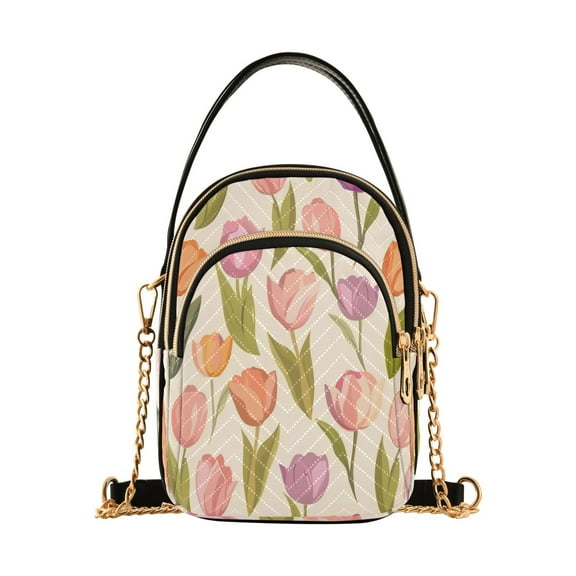 Shoulder Handbag Women's Crossbody Handbags 5.91x3.15x8.27 Inch Bank Card Bag Cash Bag Key Bag Light Cream Tulips