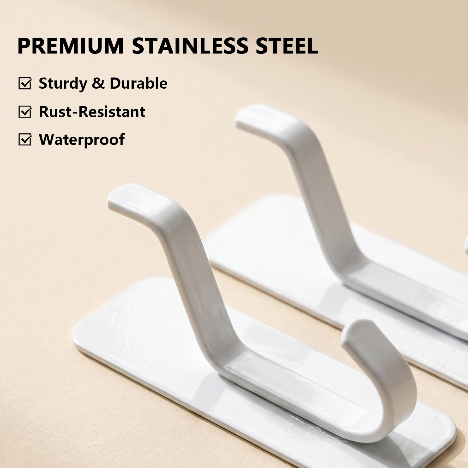 Koomade 8 Packs Coat Hook Wall Mounted Self-Adhesive Hanger, Wall Hook for Towel, Backpack, Hat, Clothes, Keys, Purse, ,for Shower Kitchen Bathroom，White