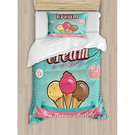 Ambesonne Ice Cream Best Flavor Collection Quote with Free Topping Kids Design Duvet Cover
