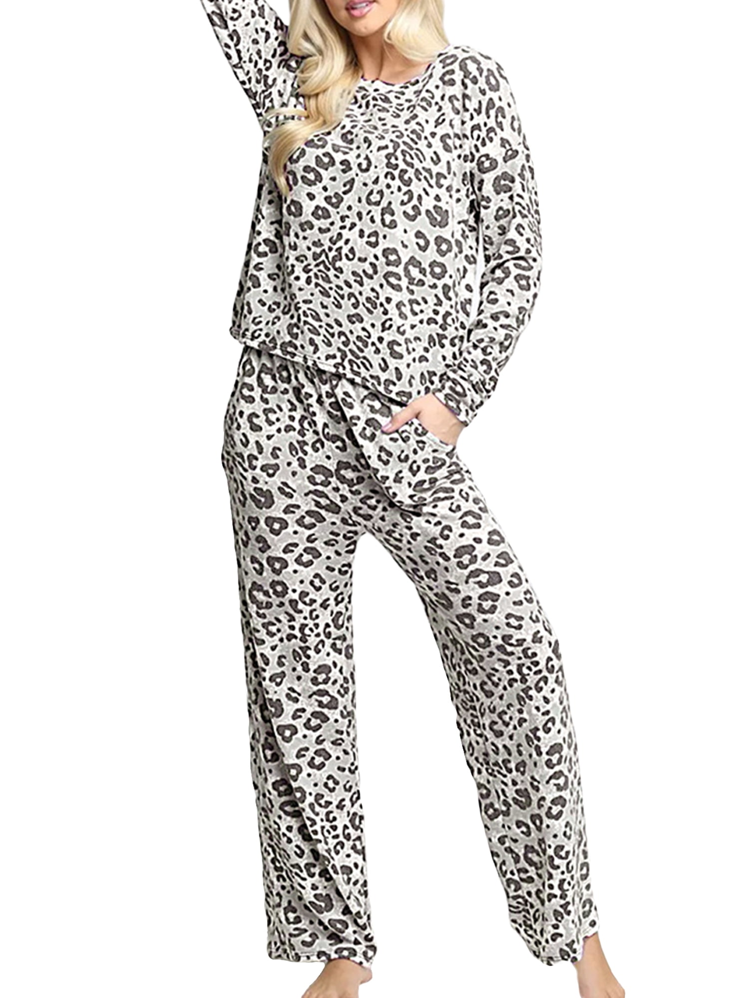 Details about   Comfy Leopard Print Sleepwear Loungewear Jogger Pajamas Set Plus Size 8-22 