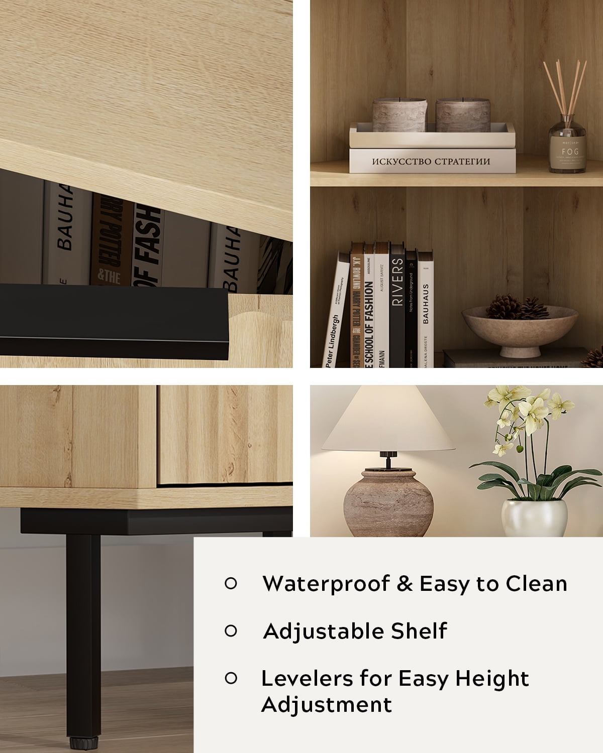 Joyyskill Modern Corner Cabinet, Fluted Small Floor Storage Cabinet with Adjustable Shelf, Freestanding Narrow Organizer for Living Room, Light Oak