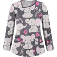 thumbnail image 4 of PVCS Women V-Neck Tops Working Uniform T Shirt Print Long Sleeve Blouse With Pockets, 4 of 6