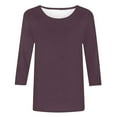 thumbnail image 4 of Womens Blouses Women's Solid Color Round Neck Slim Seven Point Sleeve T Shirt Top Long Sleeve Shirts for Women, 4 of 5