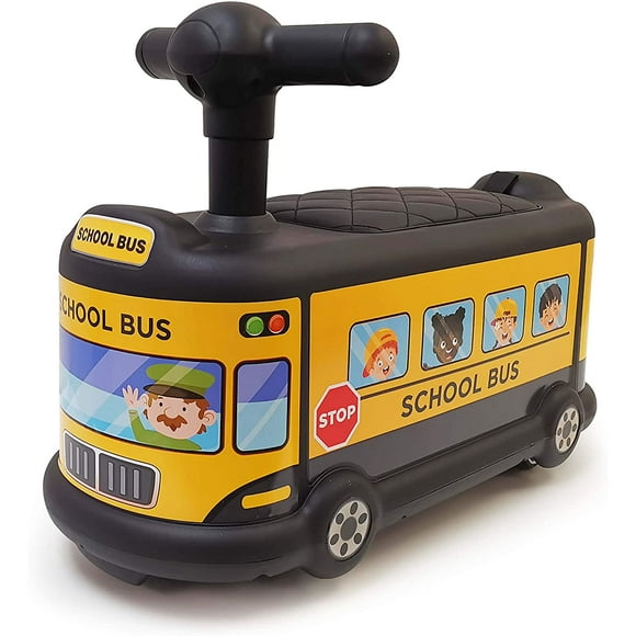Voltz Toys Trajet en Bus Scolaire sur Pousser Voiture Pied au Sol Jouet pour les Enfants et les Tout-Petits (Jaune)
