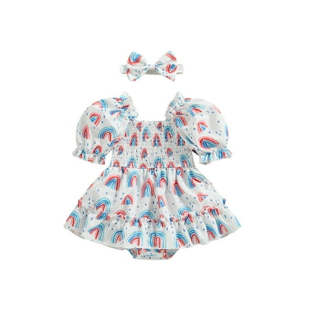 

Bagilaanoe 4th of July Newborn Baby Girl Rompers Dress Print Short Sleeve Bodysuit + Headband 3M 6M 12M 18M 24M Infant Patchwork One Piece Short Jumpsuit for Independence Day