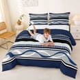 thumbnail image 3 of jejeloiu Nautical Striped Full Size Comforter Sets,Wave Print Bedding Comforter Set For Boys,Blue Gray,Navy Blue Reversible,3-Piece,1 Comforter and 2 Pillowcases, 3 of 7
