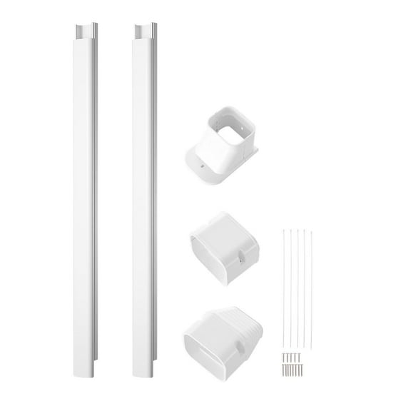 7.4Ft White PVC Air Conditioner Line Set Cover, 3-inch W, Paintable Mini Split Duct Cover for Heat Pumps, Includes 2 Straight Pipes