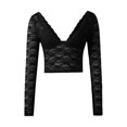 thumbnail image 4 of SHITINN Women Lace Long Sleeve Top See Through Mesh Crop Top Floral Slim Fit Layering Top Tee Shi Blouses for Women Casual Women's Short Sleeve Tops Womens Tees Loose Fit, 4 of 5