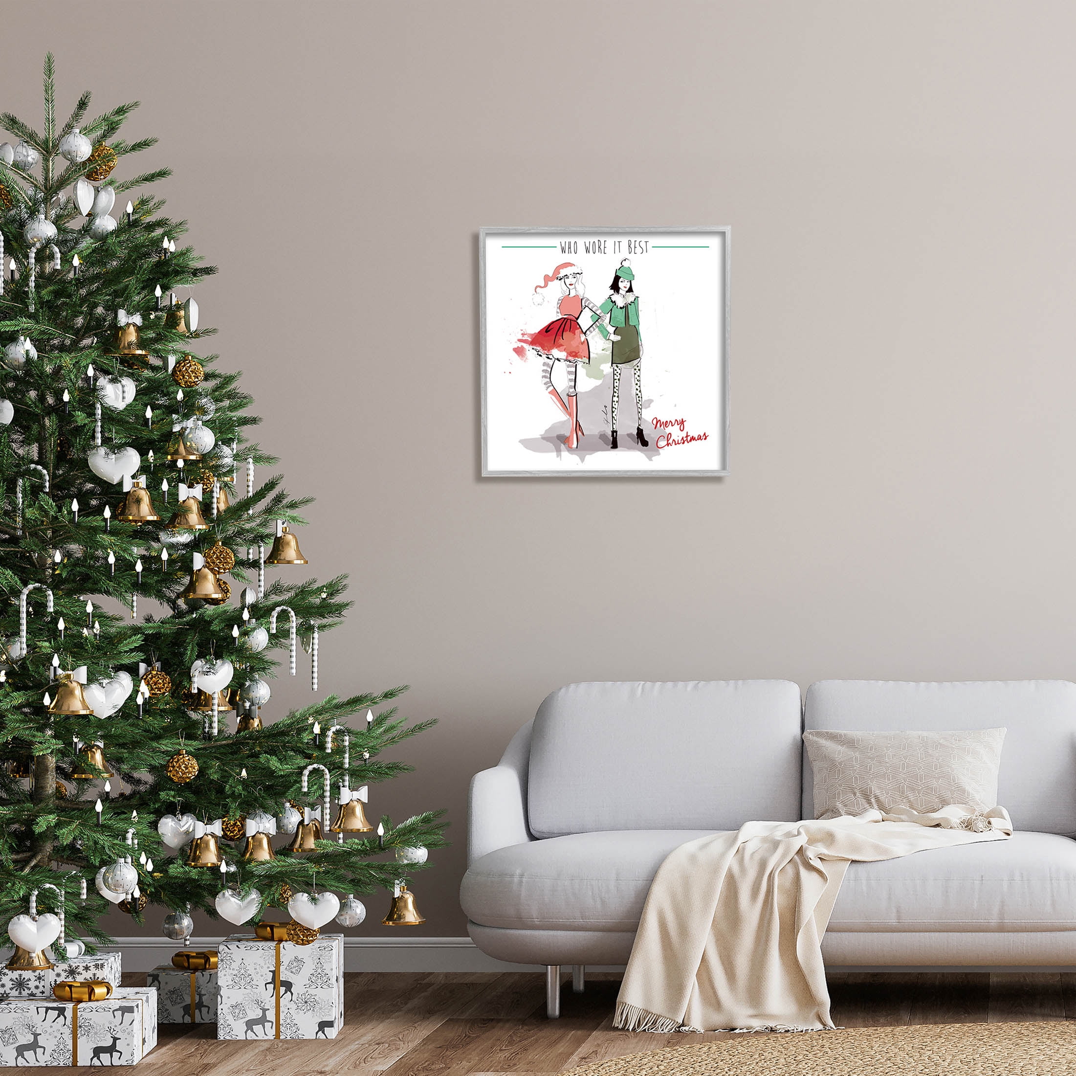 Stupell Industries Who Wore It Best Christmas Fashion Graphic Art Gray Framed Art Print Wall Art, Design by Alison Petrie