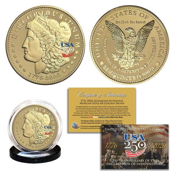 1776-2026 Semiquincentennial America's 250th Anniversary MORGAN DOLLAR Golden Tribute 1oz Coin