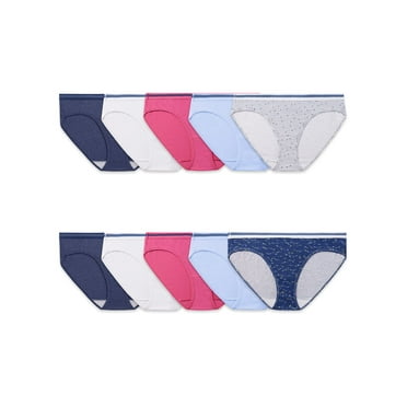 Fruit of the Loom Women's Eversoft Hipster Underwear, Tag Free & Breathable, Available in Plus Size, Cotton-Low Rise-10 Pack-Colors May Vary, 9